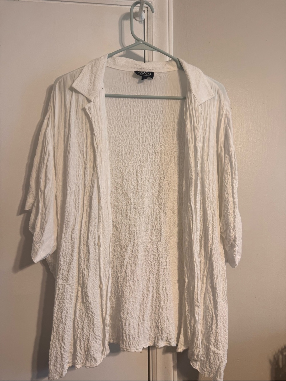 BooHoo Men’s White Textured Open Front Cardigan - Relaxed Fit